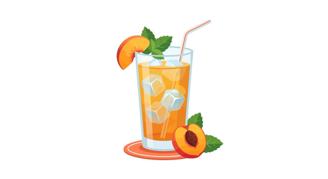 Summer peach iced tea with fresh mint and ice cubes