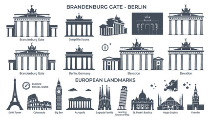 Brandenburg Gate and European Landmarks Collection: Icons & Illustrations © Ardhyapananisedu