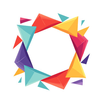 Abstract colorful 3D geometric pyramid circle frame isolated on white