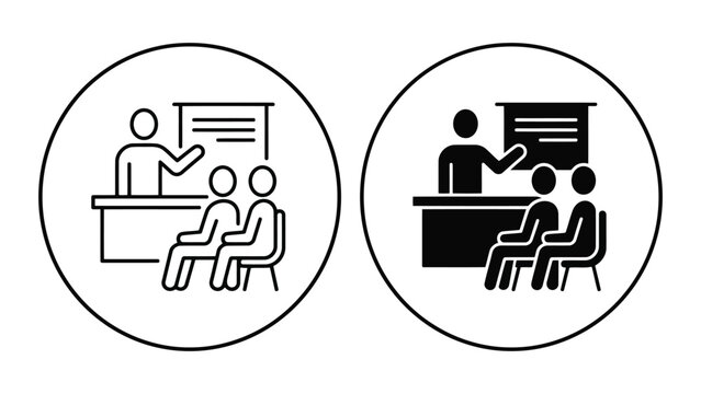 Business seminar and presentation icons in circular frame design with business