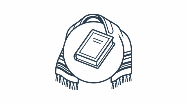 A line art illustration of a prayer shawl draped over a book.