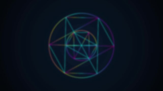 Neon Geometric Sacred Geometry Lines Fading into Prism Blur Transition on Dark Background