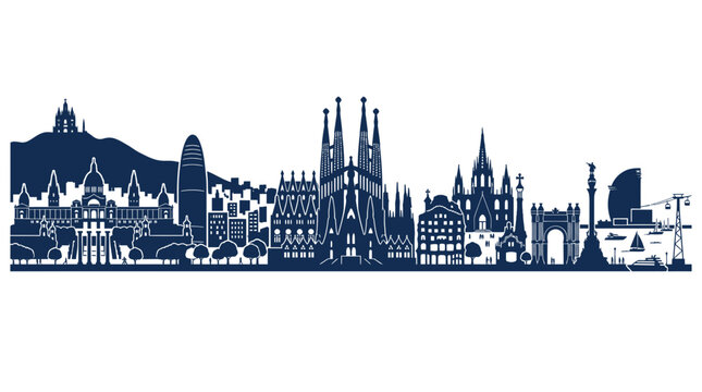 Barcelona Skyline Silhouette - Iconic Architecture and Landmarks
