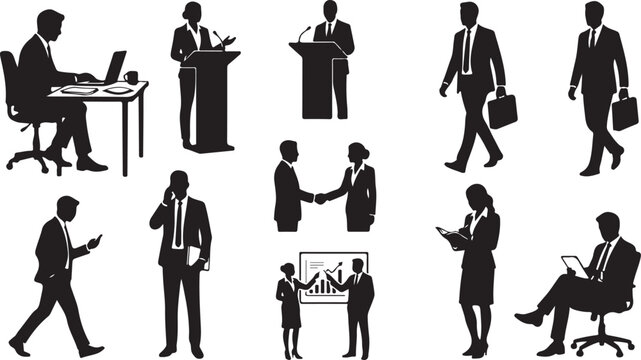 Business professionals in various work scenarios