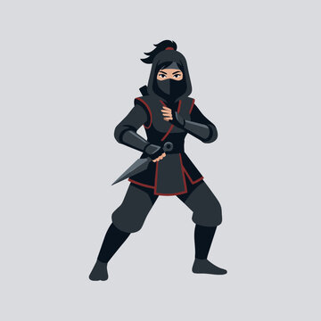 Female ninja character holding a kunai dagger in a combat stance