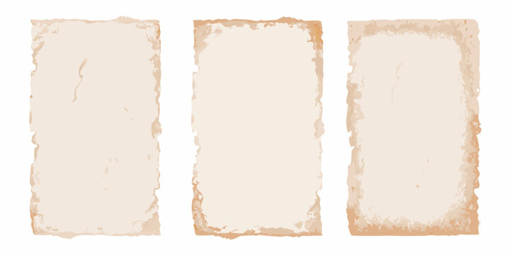 three vertical sheets of vintage parchment paper on white background old antique scrolls documents manuscripts vector illustration graphic design texture grunge