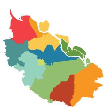 Detailed vector map of Riau province with 12 administrative regencies and cities.