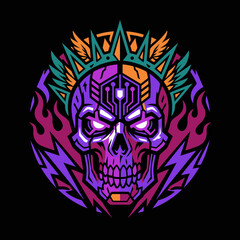 Obraz premium Futuristic skull illustration with cybernetic details and vibrant colors