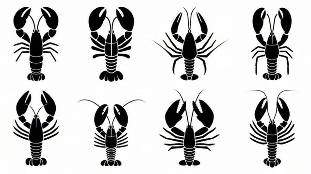 Lobster Silhouette Icon Set.