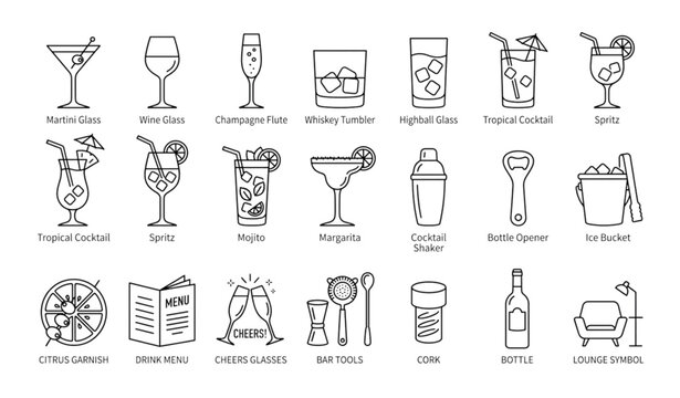 Bar and Cocktail Outline Icon Collection