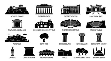 Ancient Greek Architecture: Acropolis, Parthenon, Columns, Statues, Landmarks © askew