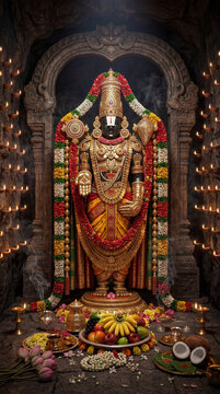 Divine Portrait of Lord Venkateswara (Tirupati Balaji) Adorned with Traditional Ornaments