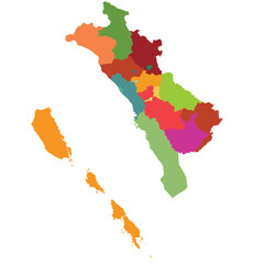 Fototapeta premium Detailed vector map of West Sumatra (Sumatera Barat) province with 19 regencies.