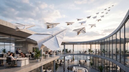 Fototapeta premium Flying Paper Planes Representing Creativity and Progress