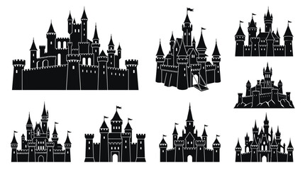 Fantasy Castle Silhouettes Collection: Medieval Fortresses and Fairytale Palaces © bagas