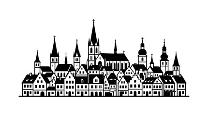 Obraz premium Historic European City Skyline Silhouette Black and White Vector Art
