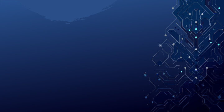 circuit board pattern on dark blue gradient background vector graphic tech minimalist abstract design electronics technology network connection digital data flow