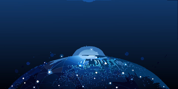 futuristic globe with network connections 3d render earth planet technology digital global communication internet data link node illustration blue sphere geometric