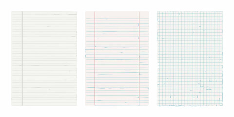 three vertical sheets of classic school notebook vector illustration paper lined graph design education study learning academic stationery writing pad grid © Ranajit