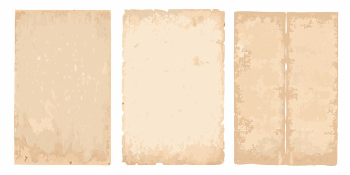 three vertical sheets of old beige manuscript paper on white background rectangular documents vintage texture grunge illustration vector graphic design history