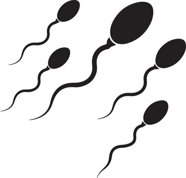 Black sperm cells swimming in a line