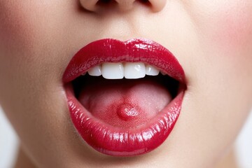 Fototapeta premium Bright red glossy lips and white teeth