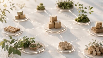 Fototapeta premium Clean minimalist food platter with fresh ingredients and packaging