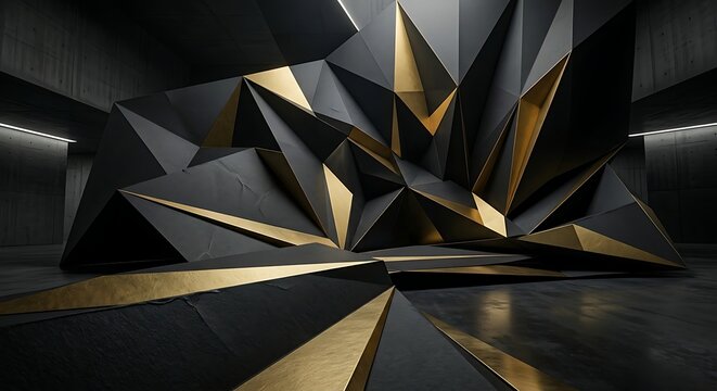 Abstract Luxury Geometric Background with Black and Gold Triangular Shapes