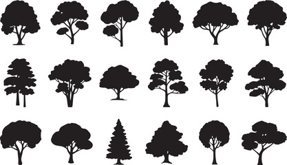 Variety of black silhouette trees collection © Masud