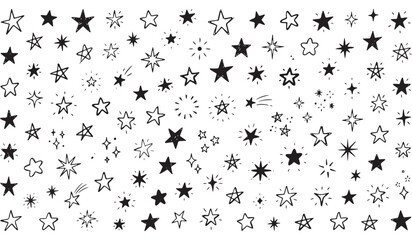 Collection of hand drawn star doodles in various shapes and styles with collection astronomy decoration illustration © Gopal_Ray