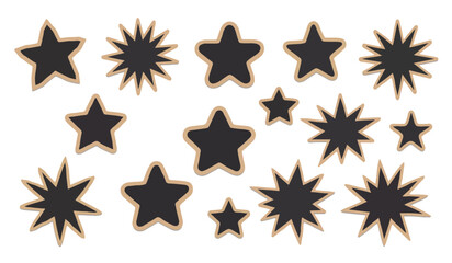 Decorative set of various dark stars and bursts on white background with elements decorative geometric illustration astronomy © Gopal_Ray