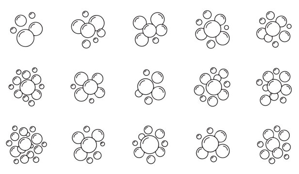 Collection of hand drawn soap bubble clusters on white background with clusters