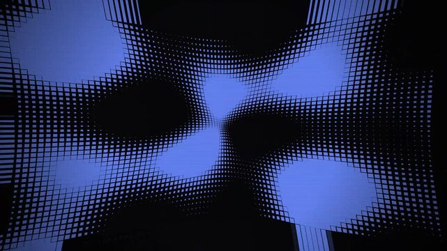blue abstract shapes on black background with pixelated dots