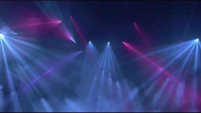 Concert Stage Lights Shining Brightly Down.