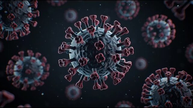Coronavirus particles on dark background 2.