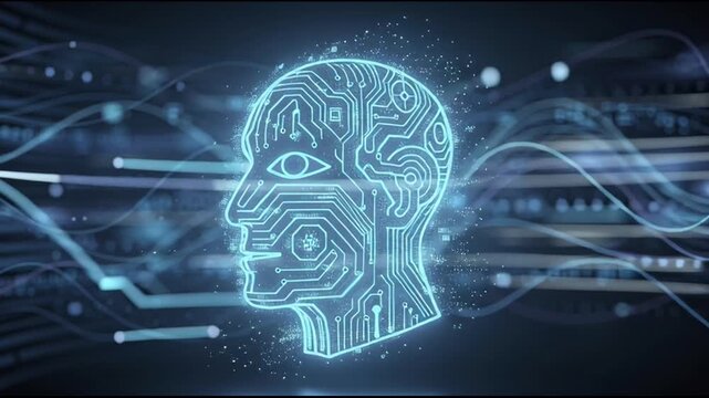 Digital human head with circuit board.