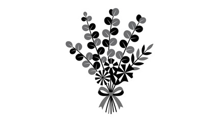 Minimalist eucalyptus leaf bouquet tied with a ribbon, isolated white background © Tafrichan