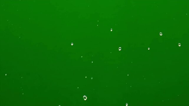 Clear water splash on green screen background, realistic liquid splash with droplets, transparent fluid motion, 4k chroma key overlay for visual effects