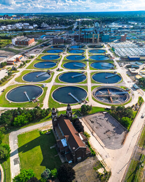 Detroit downtown. wastewater treatment plant aerial view