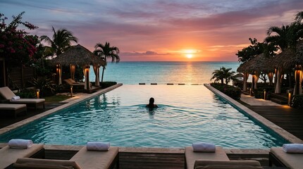 Fototapeta premium swimming pool at sunset