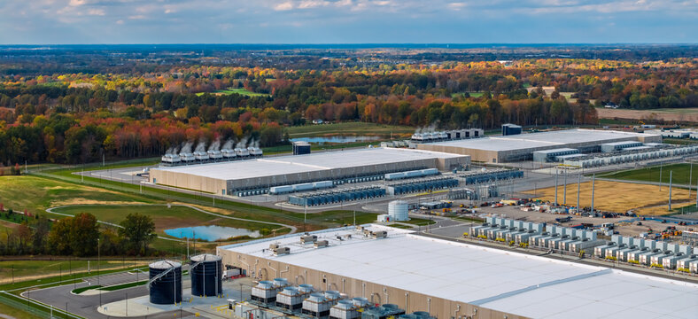 Large data center campus operating infrastructure panoramic view