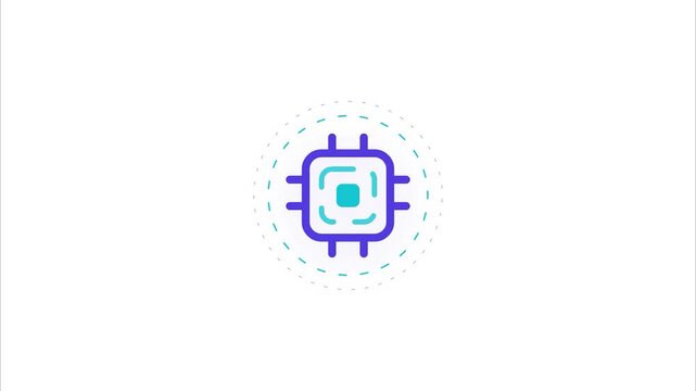Computer CPU Microchip Animated Flat Line Icon Graphic Motion Design for Technology Hardware and Data Processing Interface