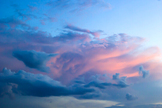 Evening Sky with Pink and Blue Twilight Clouds