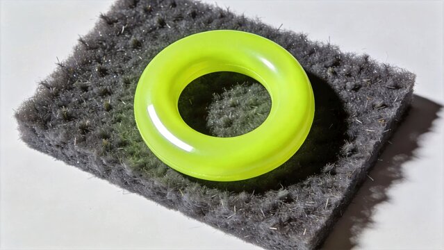 Vibrant Lime Green Polyurethane Torus Ring on Coarse Charcoal Felt
