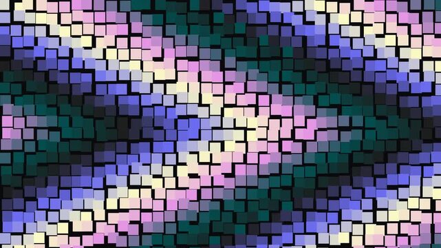 Abstract mosaic pattern with purple blue green and white tiles