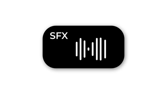 A dark SFX audio waveform badge icon representing sound effects label on a black background with visual frequency bars