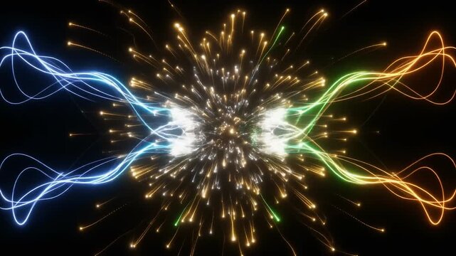 Vibrant colorful light trails explosion background.