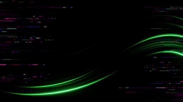 Neon light waves on black background.