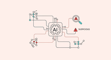Fototapeta premium AI analyzes data networks, identifies suspicious activity and threats