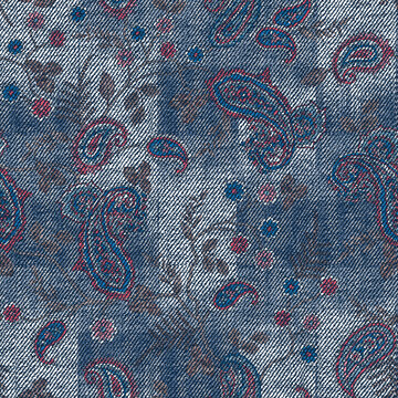 Indian paisley  seamless pattern denim textures backgrounder